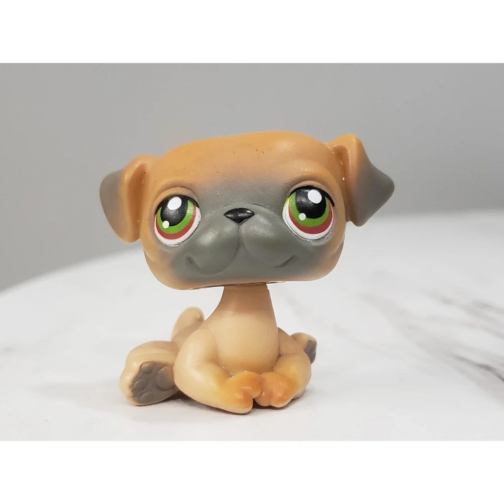 LITTLEST PET‎ SHOP LPS #1221 Vintage Authentic Dog Pug Brown with Green Dot Eyes